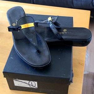 Chanel black patent sandals